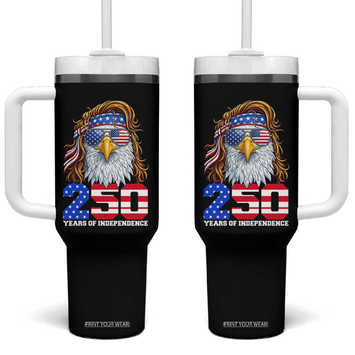 250 Years of Independece Patriotic Eagle Tumbler With Handle 1776 2026 USA Flag 4th of July Semiquincentennial TS02 One Size: 40 oz Black Print Your Wear
