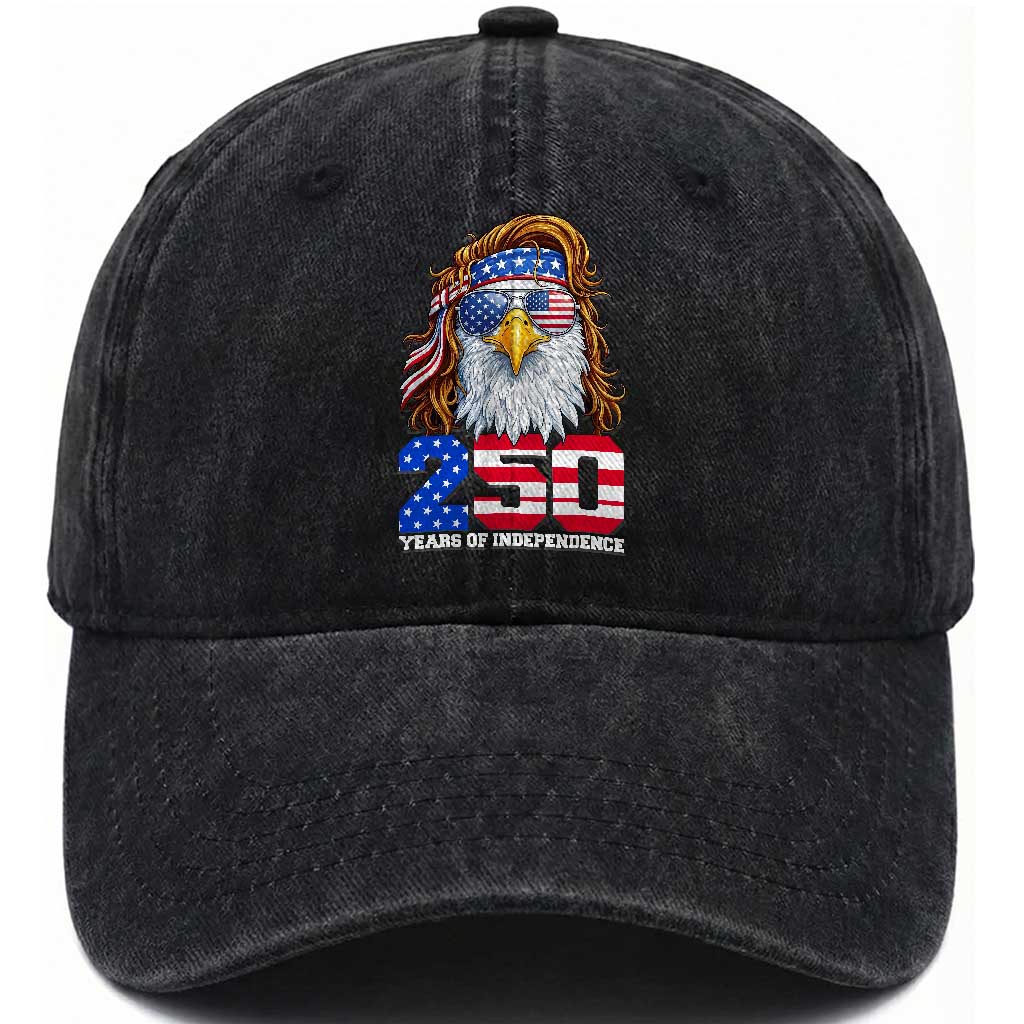 250 Years of Independece Patriotic Eagle Washed Cotton Baseball Cap 1776 2026 USA Flag 4th of July Semiquincentennial TS02 Washed Cap Universal Fit Black Print Your Wear
