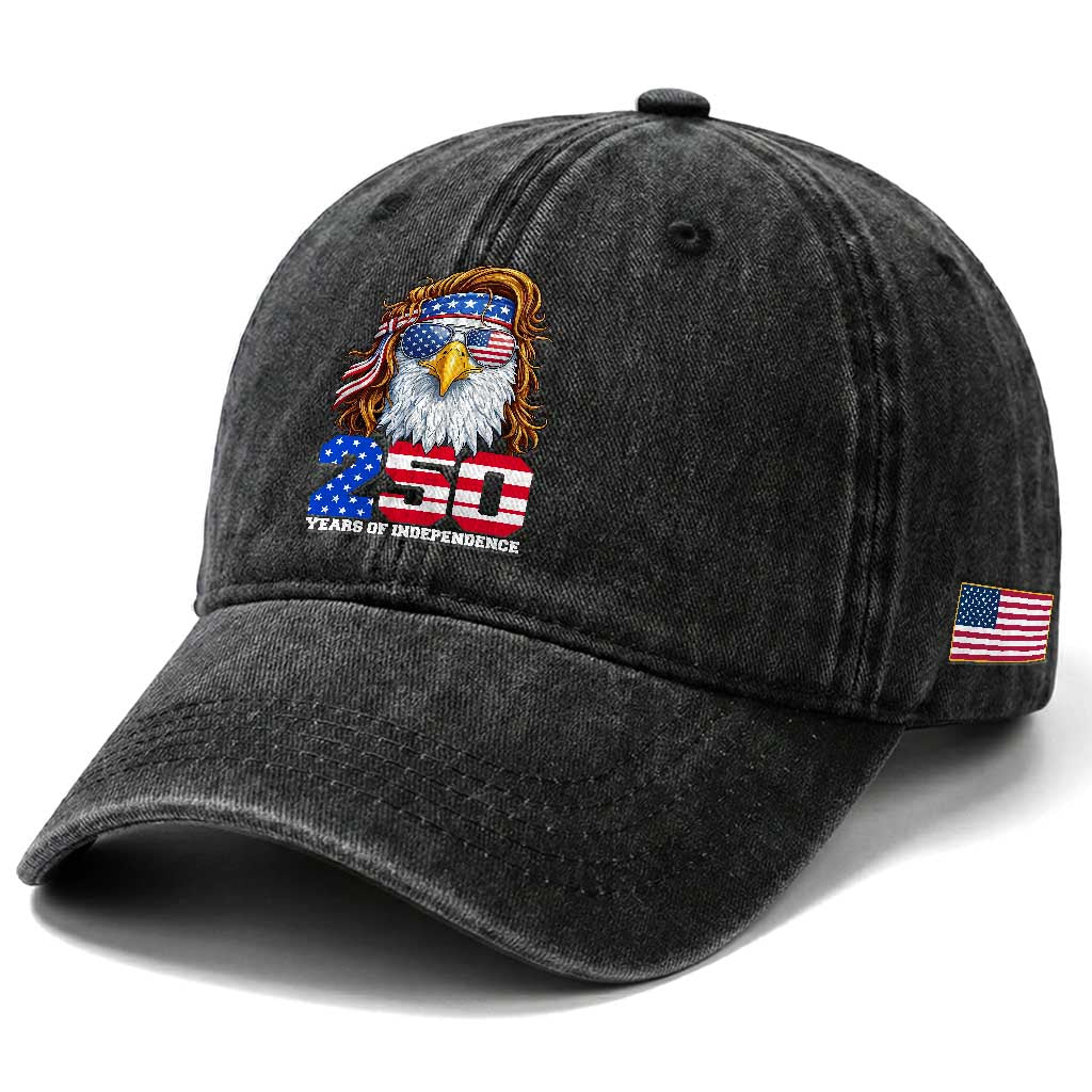 250 Years of Independece Patriotic Eagle Washed Cotton Baseball Cap 1776 2026 USA Flag 4th of July Semiquincentennial TS02 Print Your Wear