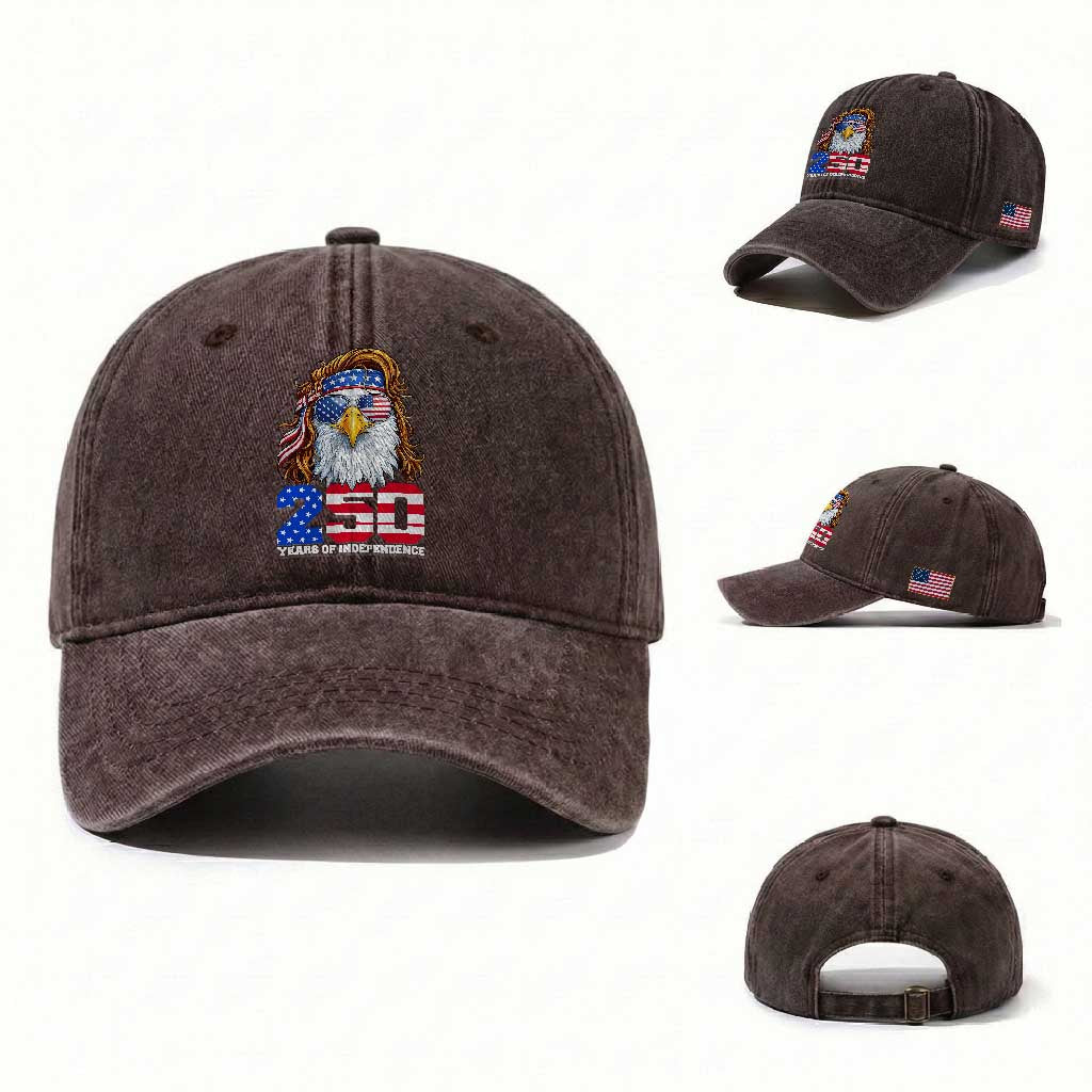 250 Years of Independece Patriotic Eagle Washed Cotton Baseball Cap 1776 2026 USA Flag 4th of July Semiquincentennial TS02 Washed Cap Universal Fit Dark Brown Print Your Wear