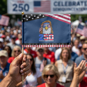 250 Years of Independece Patriotic Eagle Patriotic Handheld Flag 1776 2026 USA Flag 4th of July Semiquincentennial TS02 Classic 8.2" × 5.5" Blue Black Print Your Wear