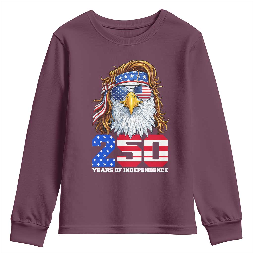 250 Years of Independece Patriotic Eagle Youth Sweatshirt 1776 2026 USA Flag 4th of July Semiquincentennial TS02 Maroon Print Your Wear
