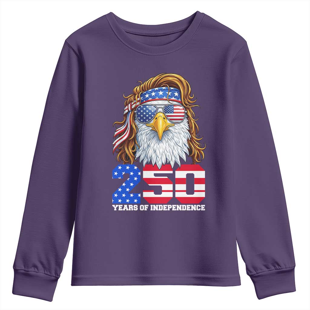 250 Years of Independece Patriotic Eagle Youth Sweatshirt 1776 2026 USA Flag 4th of July Semiquincentennial TS02 Purple Print Your Wear