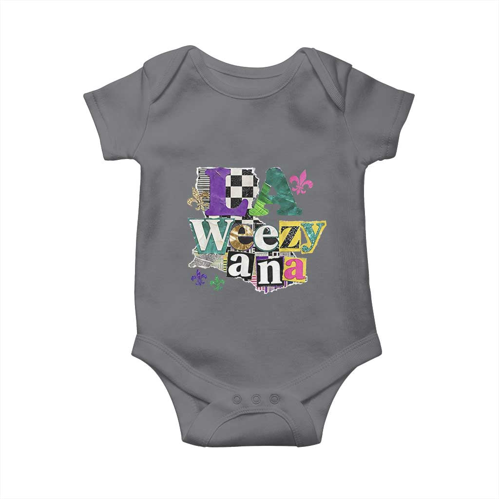 Colorful La-Weezi-ana Mardi Gras Louisiana Pride Baby Onesie Funky Carnival Vibes TS02 Charcoal Print Your Wear