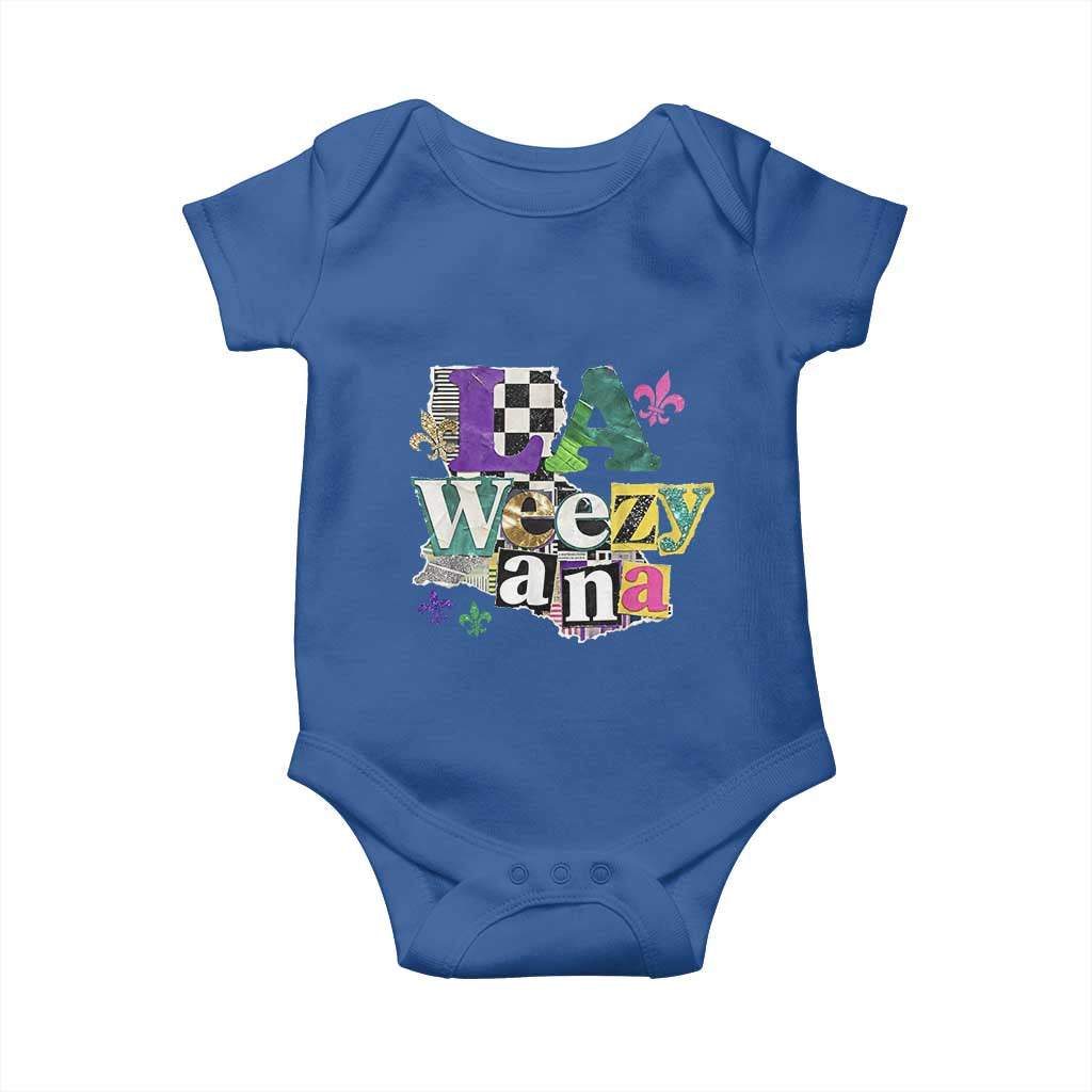 Colorful La-Weezi-ana Mardi Gras Louisiana Pride Baby Onesie Funky Carnival Vibes TS02 Royal Blue Print Your Wear