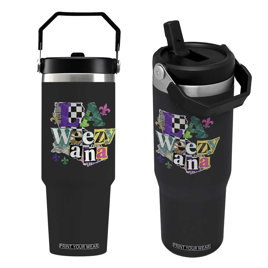 Colorful La-Weezi-ana Mardi Gras Louisiana Pride Flip Straw Tumbler Funky Carnival Vibes TS02 One Size: 30 oz Black Print Your Wear