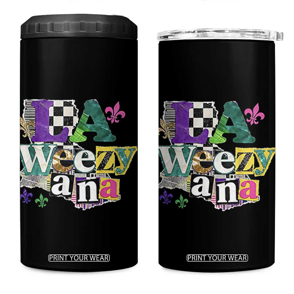 Colorful La-Weezi-ana Mardi Gras Louisiana Pride 4 in 1 Can Cooler Tumbler Funky Carnival Vibes TS02 One Size: 16 oz Black Print Your Wear