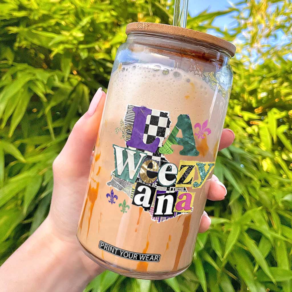 Colorful La-Weezi-ana Mardi Gras Louisiana Pride Glass Can Funky Carnival Vibes TS02 Black Print Your Wear