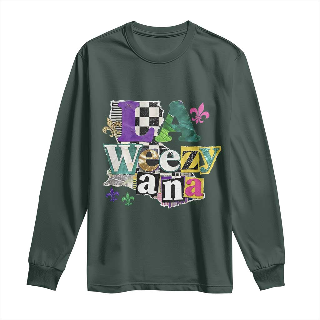Colorful La-Weezi-ana Mardi Gras Louisiana Pride Long Sleeve Shirt Funky Carnival Vibes TS02 Dark Forest Green Print Your Wear