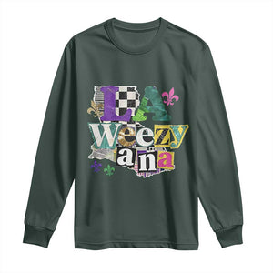Colorful La-Weezi-ana Mardi Gras Louisiana Pride Long Sleeve Shirt Funky Carnival Vibes TS02 Dark Forest Green Print Your Wear