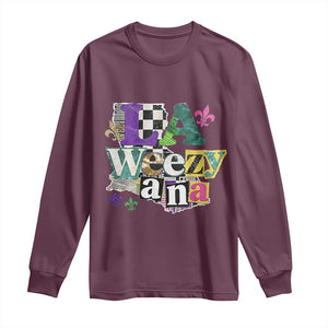 Colorful La-Weezi-ana Mardi Gras Louisiana Pride Long Sleeve Shirt Funky Carnival Vibes TS02 Maroon Print Your Wear