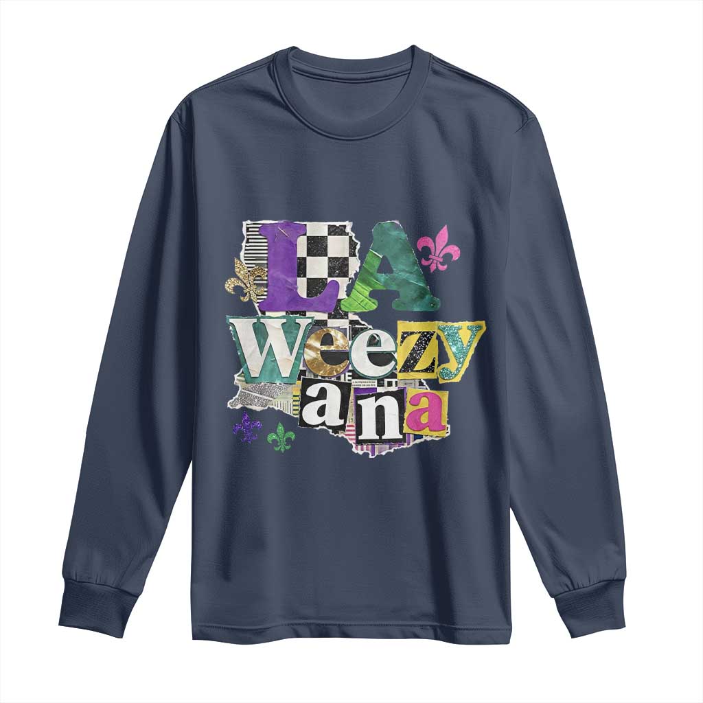 Colorful La-Weezi-ana Mardi Gras Louisiana Pride Long Sleeve Shirt Funky Carnival Vibes TS02 Navy Print Your Wear