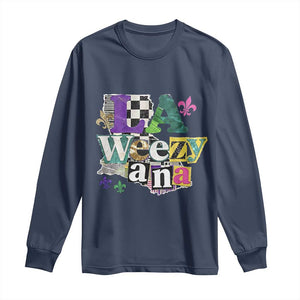 Colorful La-Weezi-ana Mardi Gras Louisiana Pride Long Sleeve Shirt Funky Carnival Vibes TS02 Navy Print Your Wear