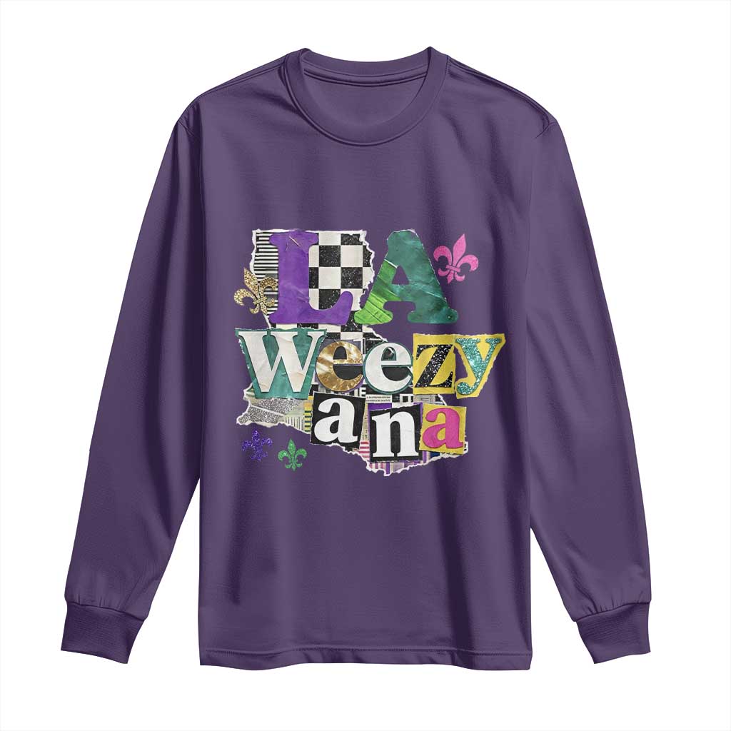 Colorful La-Weezi-ana Mardi Gras Louisiana Pride Long Sleeve Shirt Funky Carnival Vibes TS02 Purple Print Your Wear