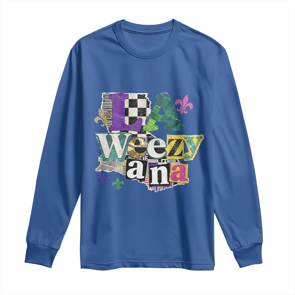 Colorful La-Weezi-ana Mardi Gras Louisiana Pride Long Sleeve Shirt Funky Carnival Vibes TS02 Royal Blue Print Your Wear