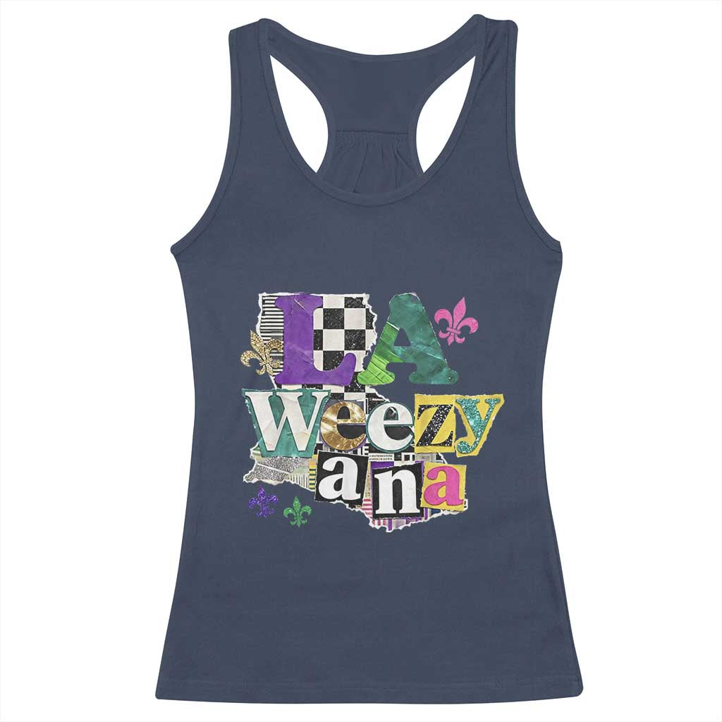 Colorful La-Weezi-ana Mardi Gras Louisiana Pride Racerback Tank Top Funky Carnival Vibes TS02 Navy Print Your Wear