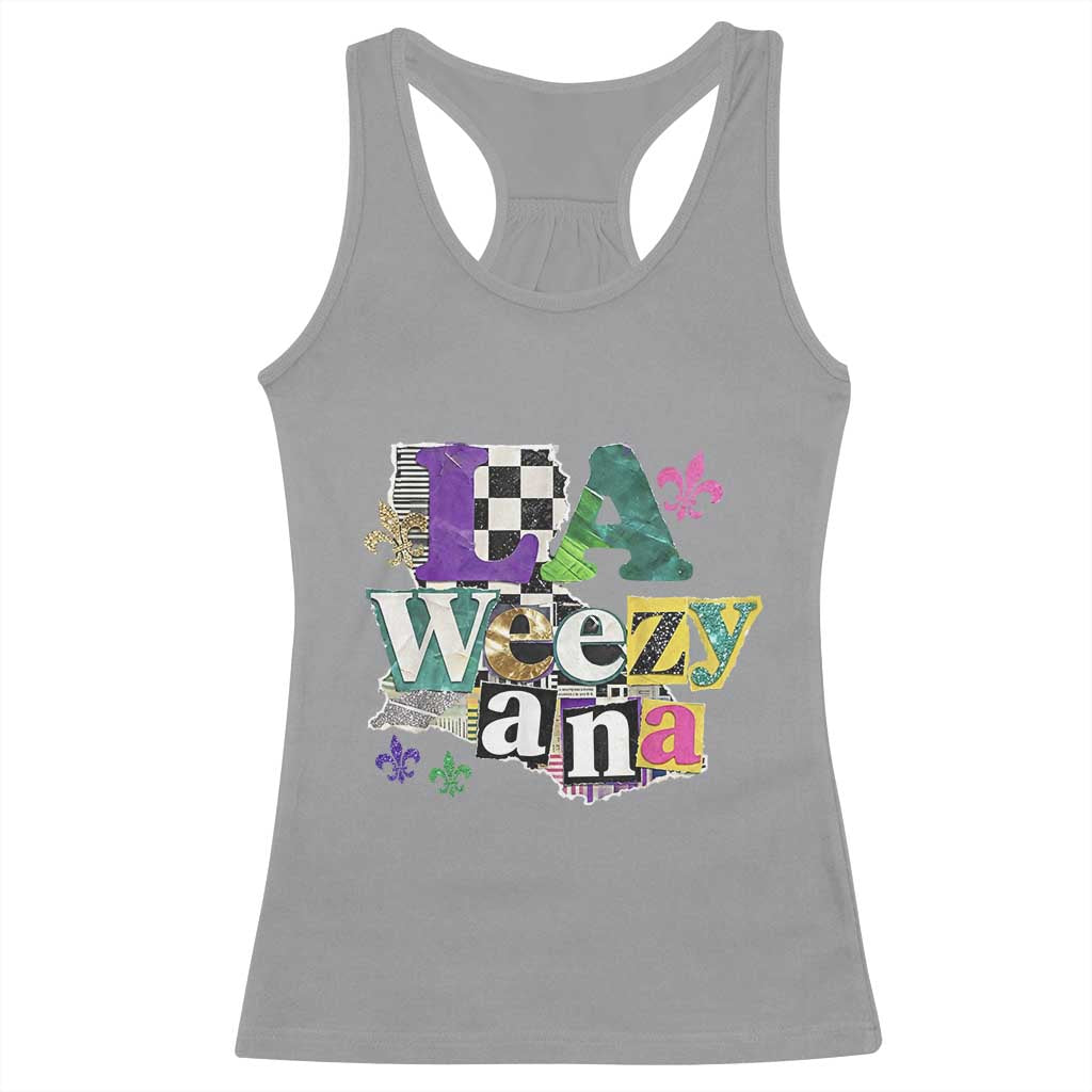 Colorful La-Weezi-ana Mardi Gras Louisiana Pride Racerback Tank Top Funky Carnival Vibes TS02 Sport Gray Print Your Wear