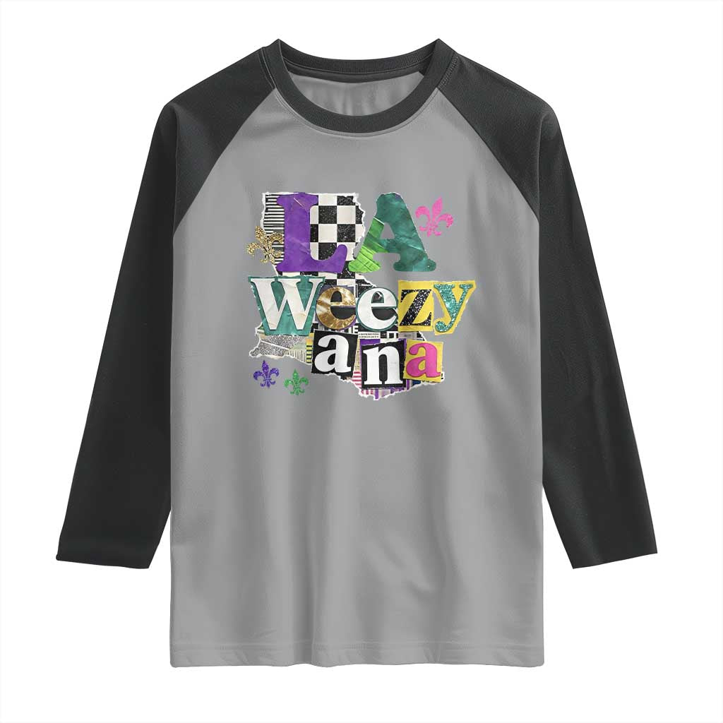 Colorful La-Weezi-ana Mardi Gras Louisiana Pride Raglan Shirt Funky Carnival Vibes TS02 Sport Gray Black Print Your Wear