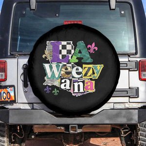 Colorful La-Weezi-ana Mardi Gras Louisiana Pride Spare Tire Cover Funky Carnival Vibes TS02 No hole Black Print Your Wear