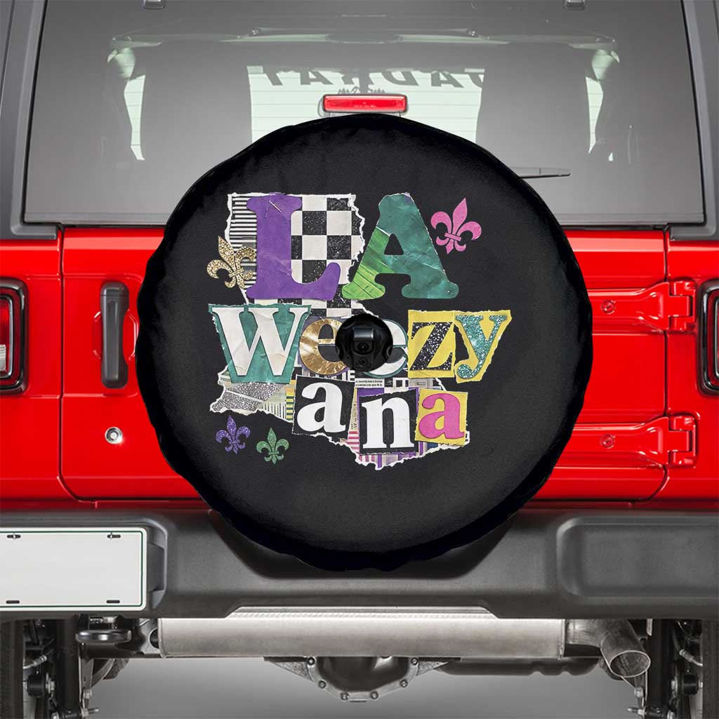 Colorful La-Weezi-ana Mardi Gras Louisiana Pride Spare Tire Cover Funky Carnival Vibes TS02 Black Print Your Wear