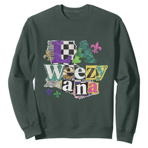 Colorful La-Weezi-ana Mardi Gras Louisiana Pride Sweatshirt Funky Carnival Vibes TS02 Dark Forest Green Print Your Wear