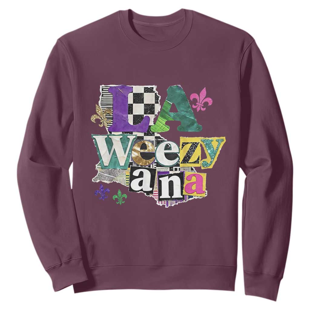 Colorful La-Weezi-ana Mardi Gras Louisiana Pride Sweatshirt Funky Carnival Vibes TS02 Maroon Print Your Wear