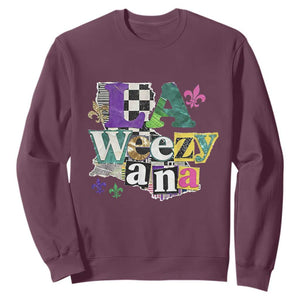 Colorful La-Weezi-ana Mardi Gras Louisiana Pride Sweatshirt Funky Carnival Vibes TS02 Maroon Print Your Wear