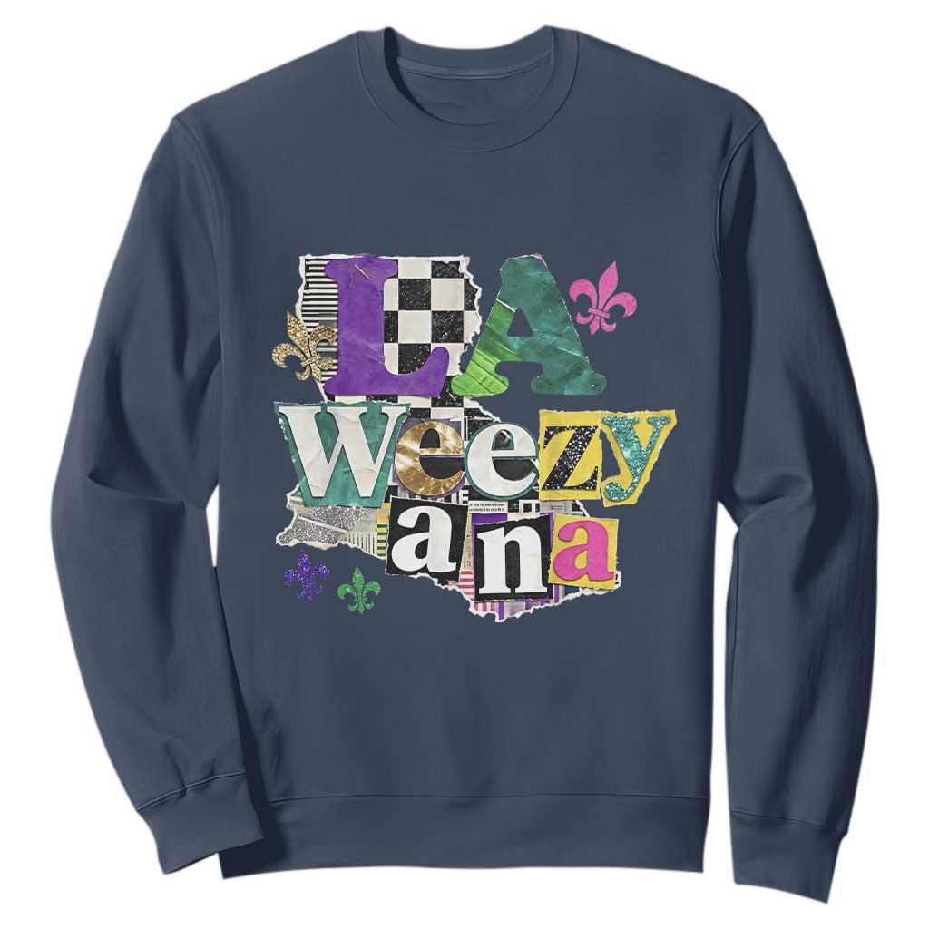 Colorful La-Weezi-ana Mardi Gras Louisiana Pride Sweatshirt Funky Carnival Vibes TS02 Navy Print Your Wear