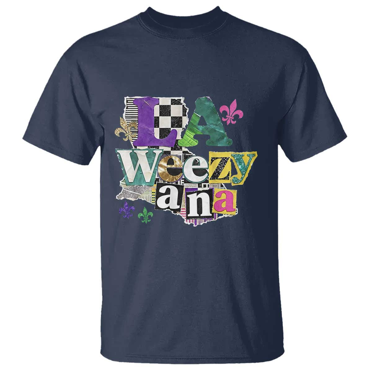 Colorful La-Weezi-ana Mardi Gras Louisiana Pride T Shirt Funky Carnival Vibes TS02 Navy Print Your Wear