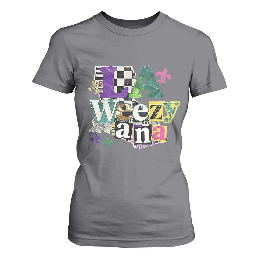 Colorful La-Weezi-ana Mardi Gras Louisiana Pride T Shirt For Women Funky Carnival Vibes TS02 Charcoal Print Your Wear