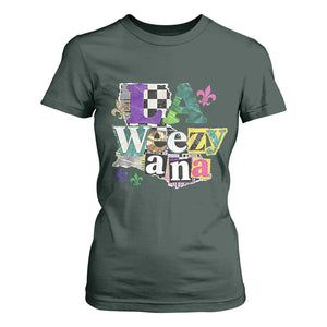 Colorful La-Weezi-ana Mardi Gras Louisiana Pride T Shirt For Women Funky Carnival Vibes TS02 Dark Forest Green Print Your Wear