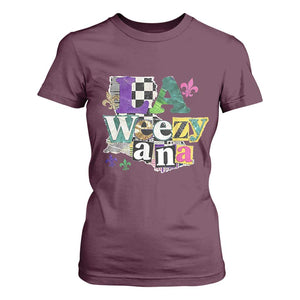 Colorful La-Weezi-ana Mardi Gras Louisiana Pride T Shirt For Women Funky Carnival Vibes TS02 Maroon Print Your Wear
