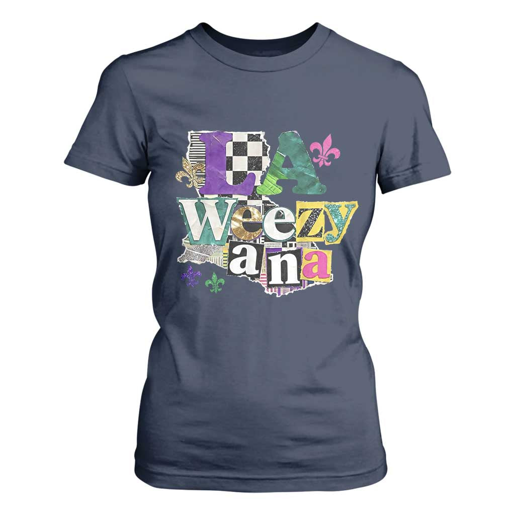 Colorful La-Weezi-ana Mardi Gras Louisiana Pride T Shirt For Women Funky Carnival Vibes TS02 Navy Print Your Wear