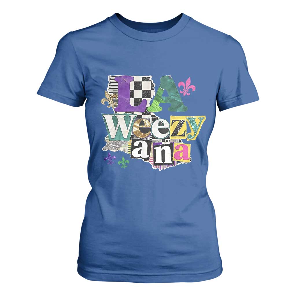 Colorful La-Weezi-ana Mardi Gras Louisiana Pride T Shirt For Women Funky Carnival Vibes TS02 Royal Blue Print Your Wear