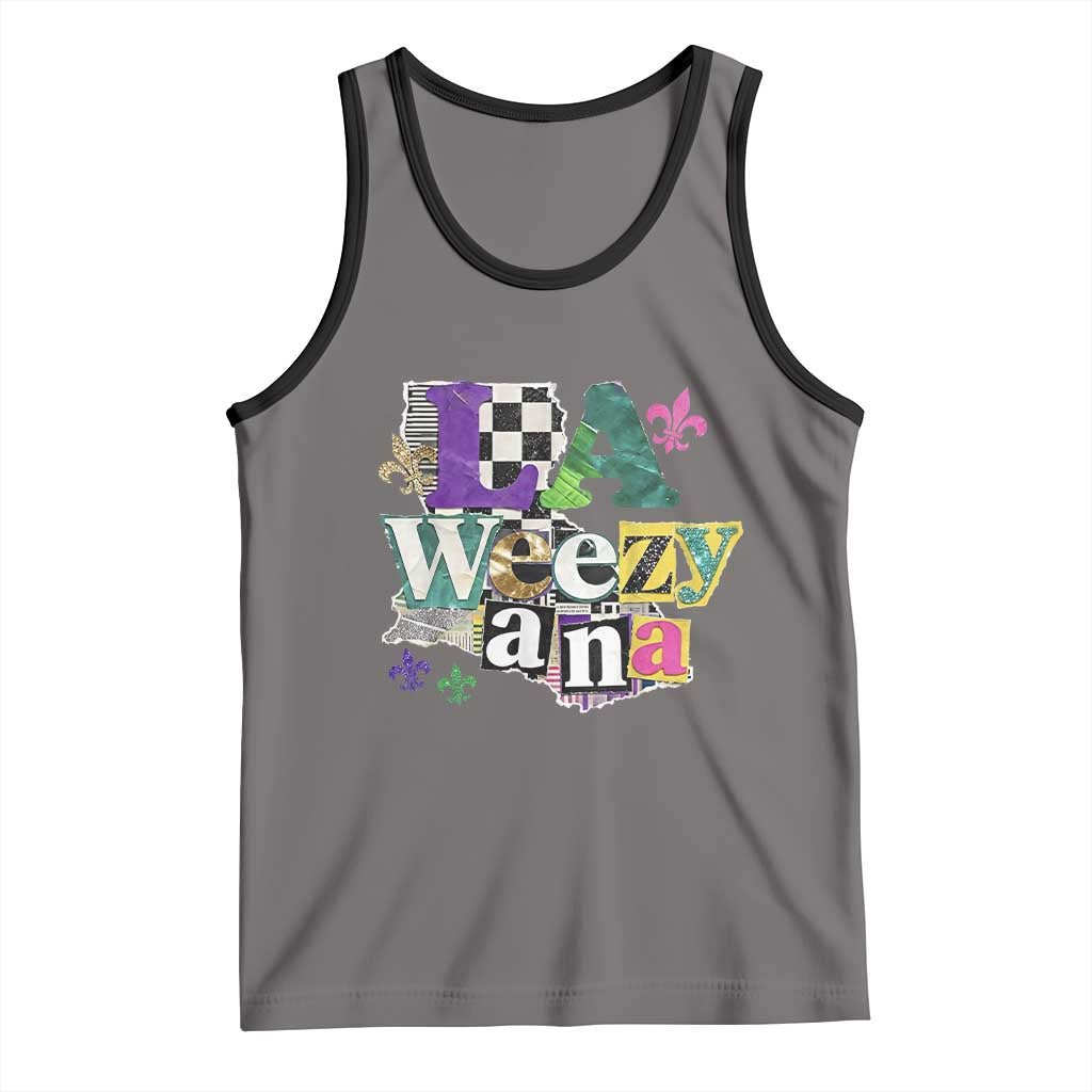 Colorful La-Weezi-ana Mardi Gras Louisiana Pride Tank Top Funky Carnival Vibes TS02 Deep Heather Black Print Your Wear