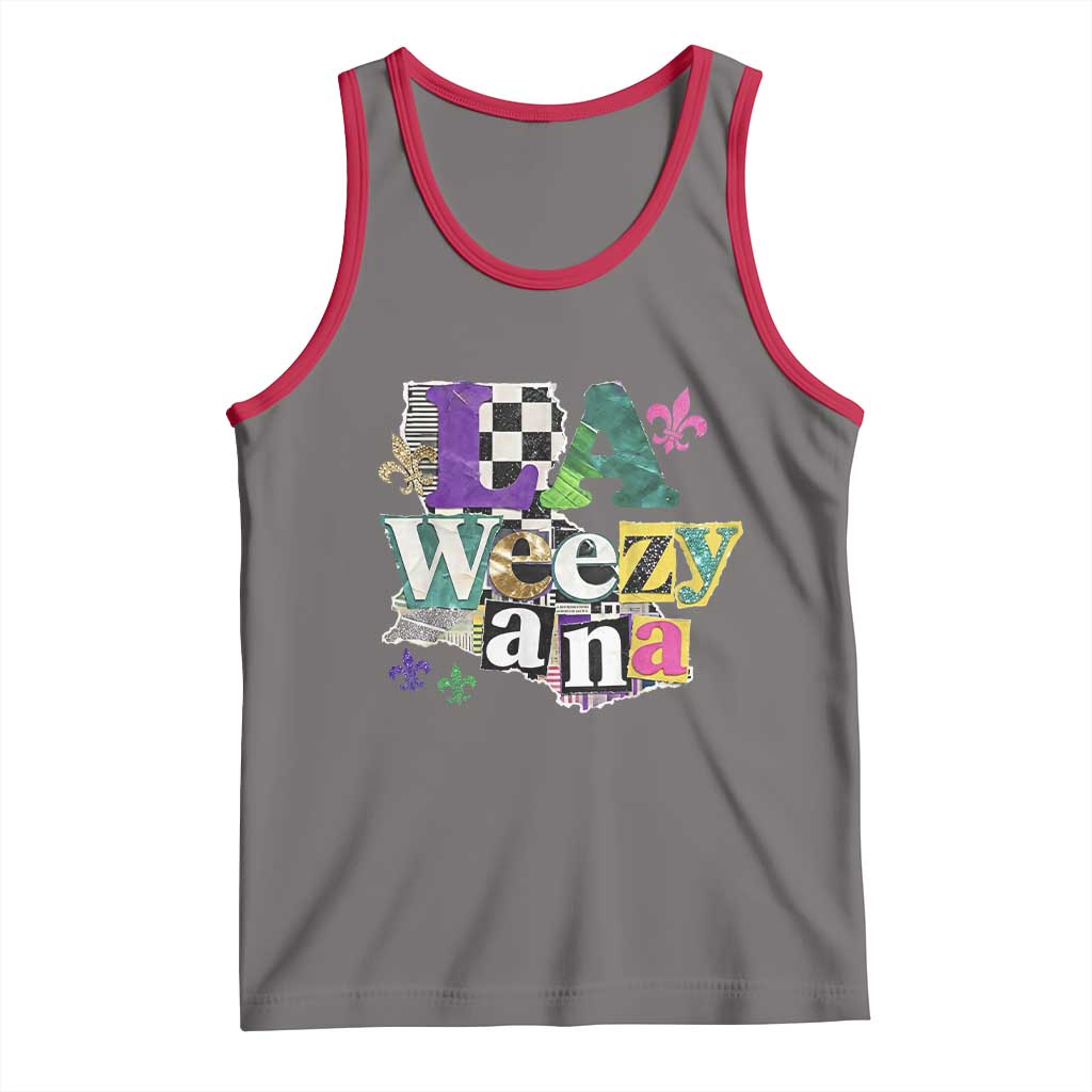 Colorful La-Weezi-ana Mardi Gras Louisiana Pride Tank Top Funky Carnival Vibes TS02 Deep Heather Red Print Your Wear