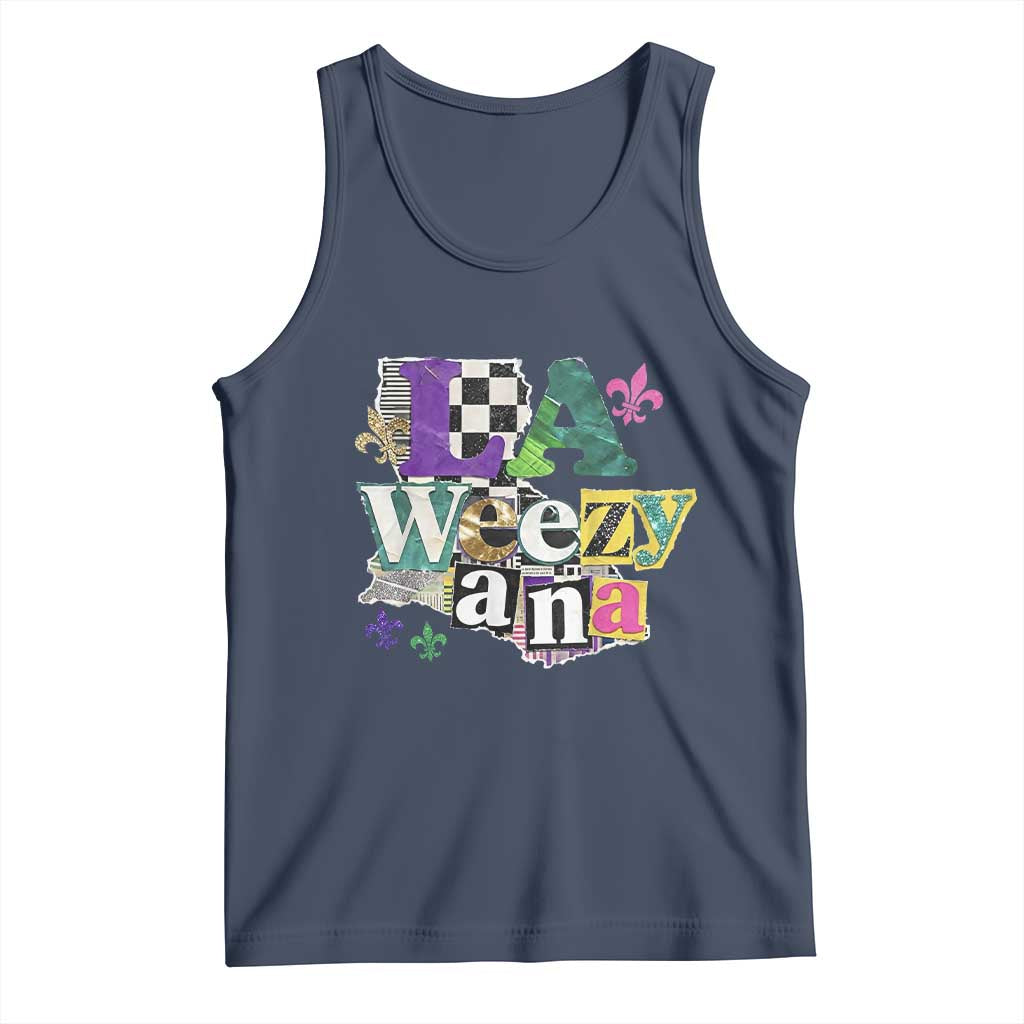 Colorful La-Weezi-ana Mardi Gras Louisiana Pride Tank Top Funky Carnival Vibes TS02 Navy Print Your Wear