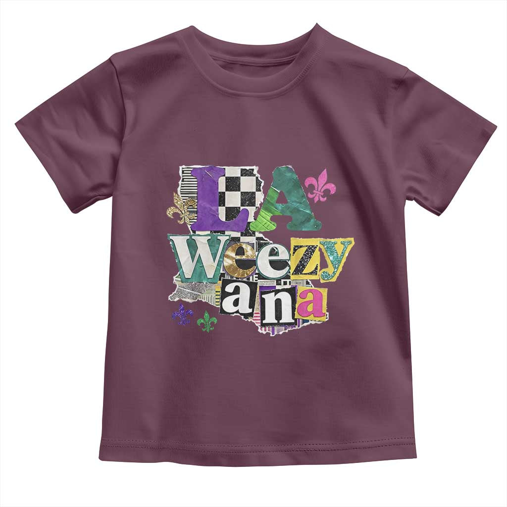 Colorful La-Weezi-ana Mardi Gras Louisiana Pride Toddler T Shirt Funky Carnival Vibes TS02 Maroon Print Your Wear