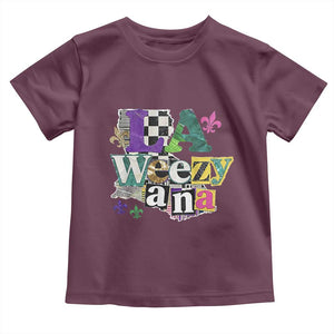 Colorful La-Weezi-ana Mardi Gras Louisiana Pride Toddler T Shirt Funky Carnival Vibes TS02 Maroon Print Your Wear