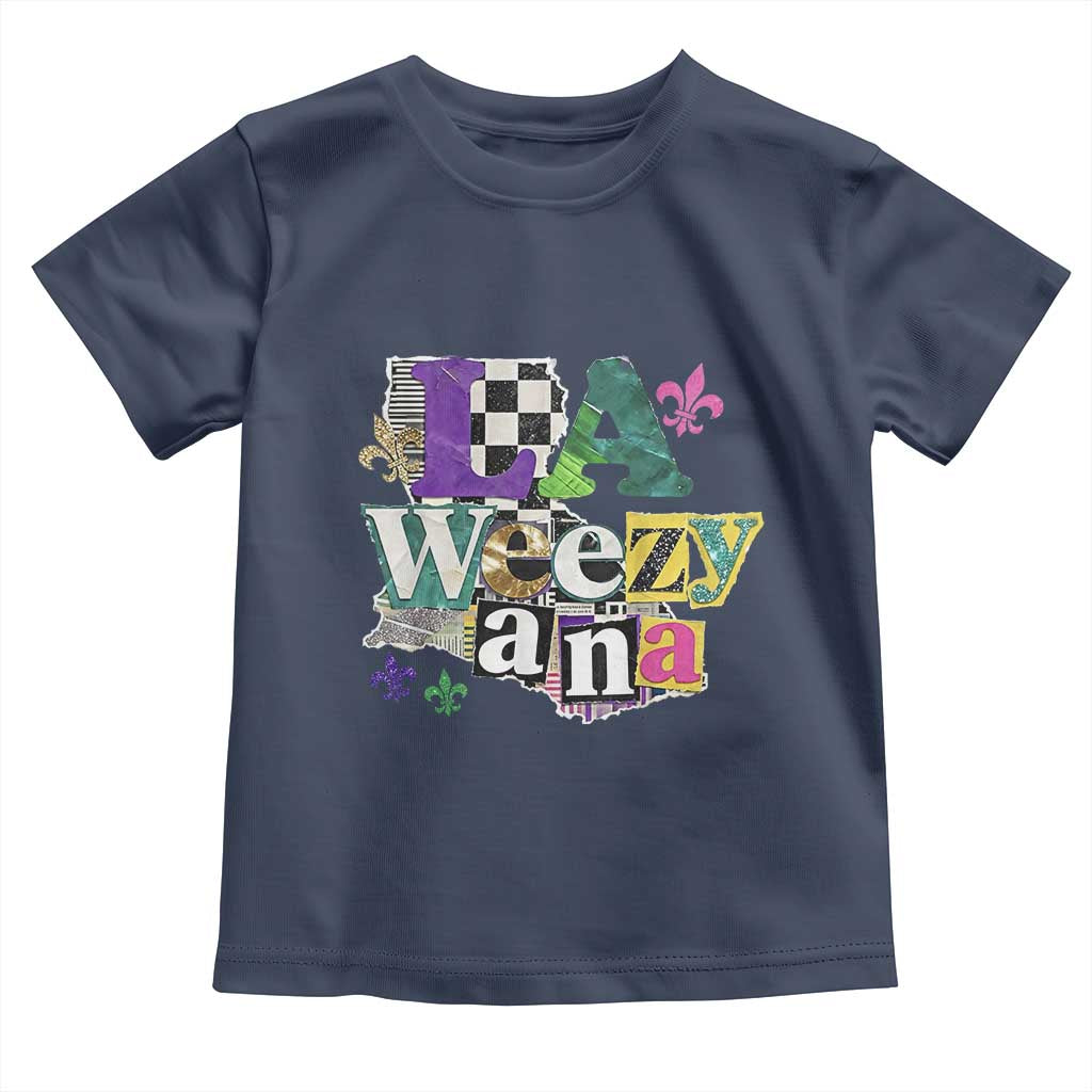 Colorful La-Weezi-ana Mardi Gras Louisiana Pride Toddler T Shirt Funky Carnival Vibes TS02 Navy Print Your Wear
