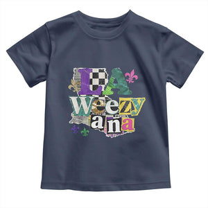 Colorful La-Weezi-ana Mardi Gras Louisiana Pride Toddler T Shirt Funky Carnival Vibes TS02 Navy Print Your Wear