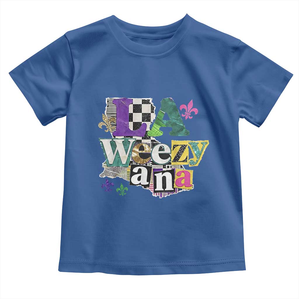 Colorful La-Weezi-ana Mardi Gras Louisiana Pride Toddler T Shirt Funky Carnival Vibes TS02 Royal Blue Print Your Wear