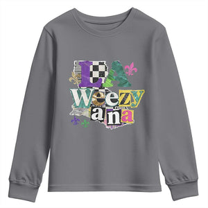 Colorful La-Weezi-ana Mardi Gras Louisiana Pride Youth Sweatshirt Funky Carnival Vibes TS02 Charcoal Print Your Wear