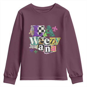 Colorful La-Weezi-ana Mardi Gras Louisiana Pride Youth Sweatshirt Funky Carnival Vibes TS02 Maroon Print Your Wear
