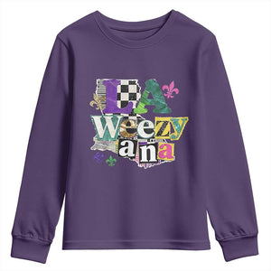 Colorful La-Weezi-ana Mardi Gras Louisiana Pride Youth Sweatshirt Funky Carnival Vibes TS02 Purple Print Your Wear