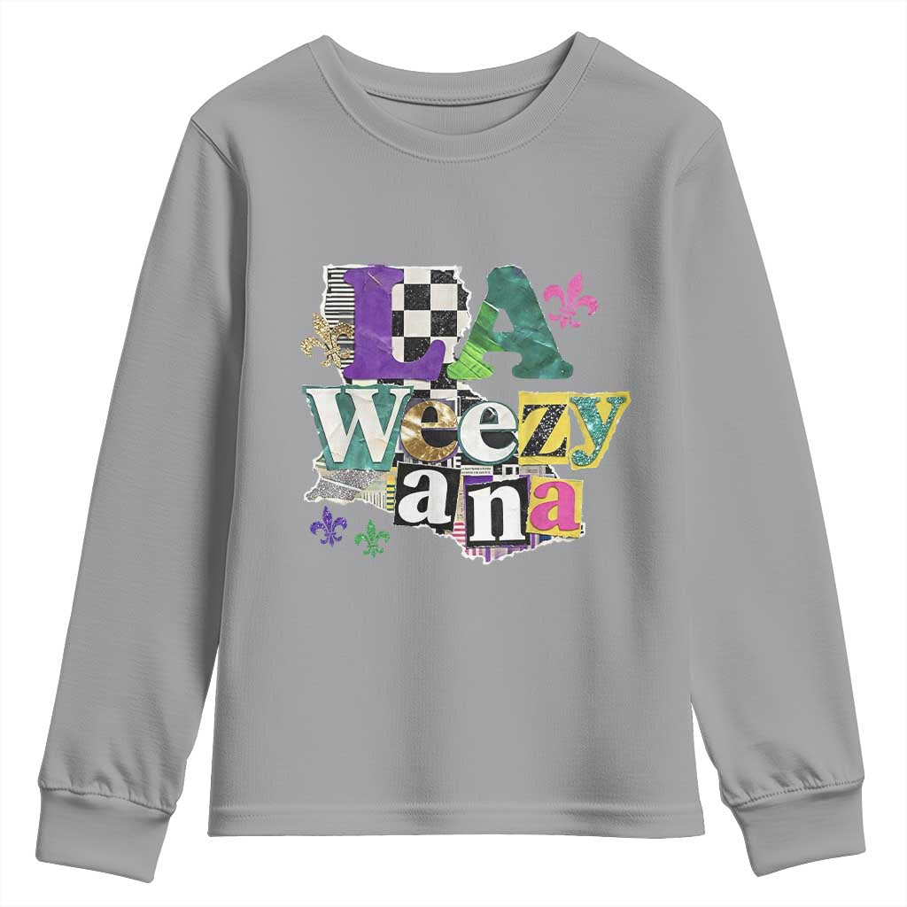 Colorful La-Weezi-ana Mardi Gras Louisiana Pride Youth Sweatshirt Funky Carnival Vibes TS02 Sport Gray Print Your Wear