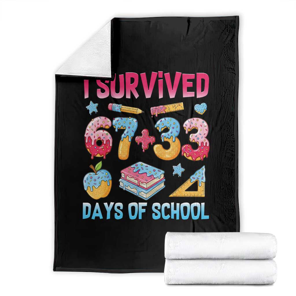 I Survived 67 Plus 33 100 Days of School Throw Blanket Six Seven Meme Colorful Math Humor TS02 Black Print Your Wear