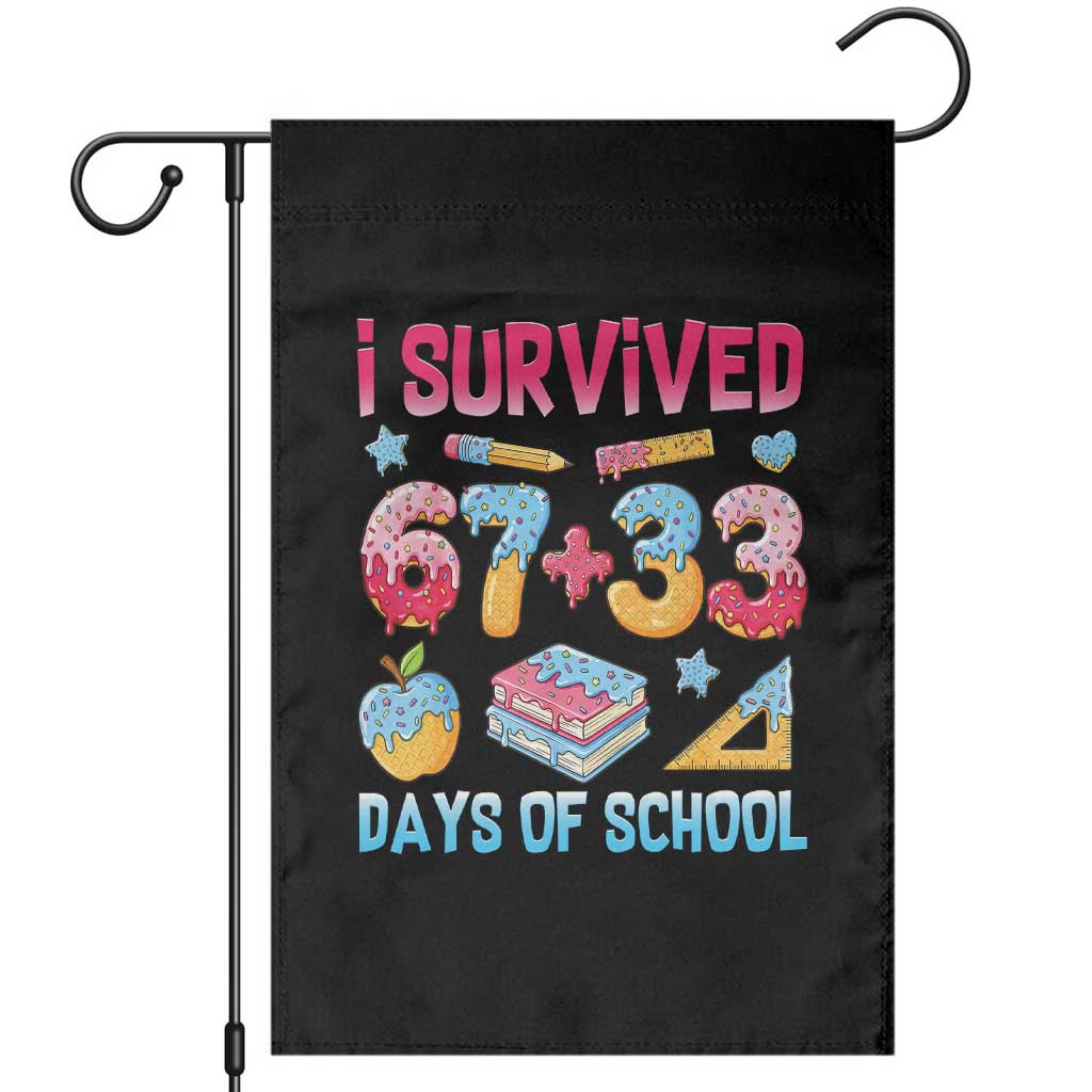 I Survived 67 Plus 33 100 Days of School Garden Flag Six Seven Meme Colorful Math Humor - Print Your Wear