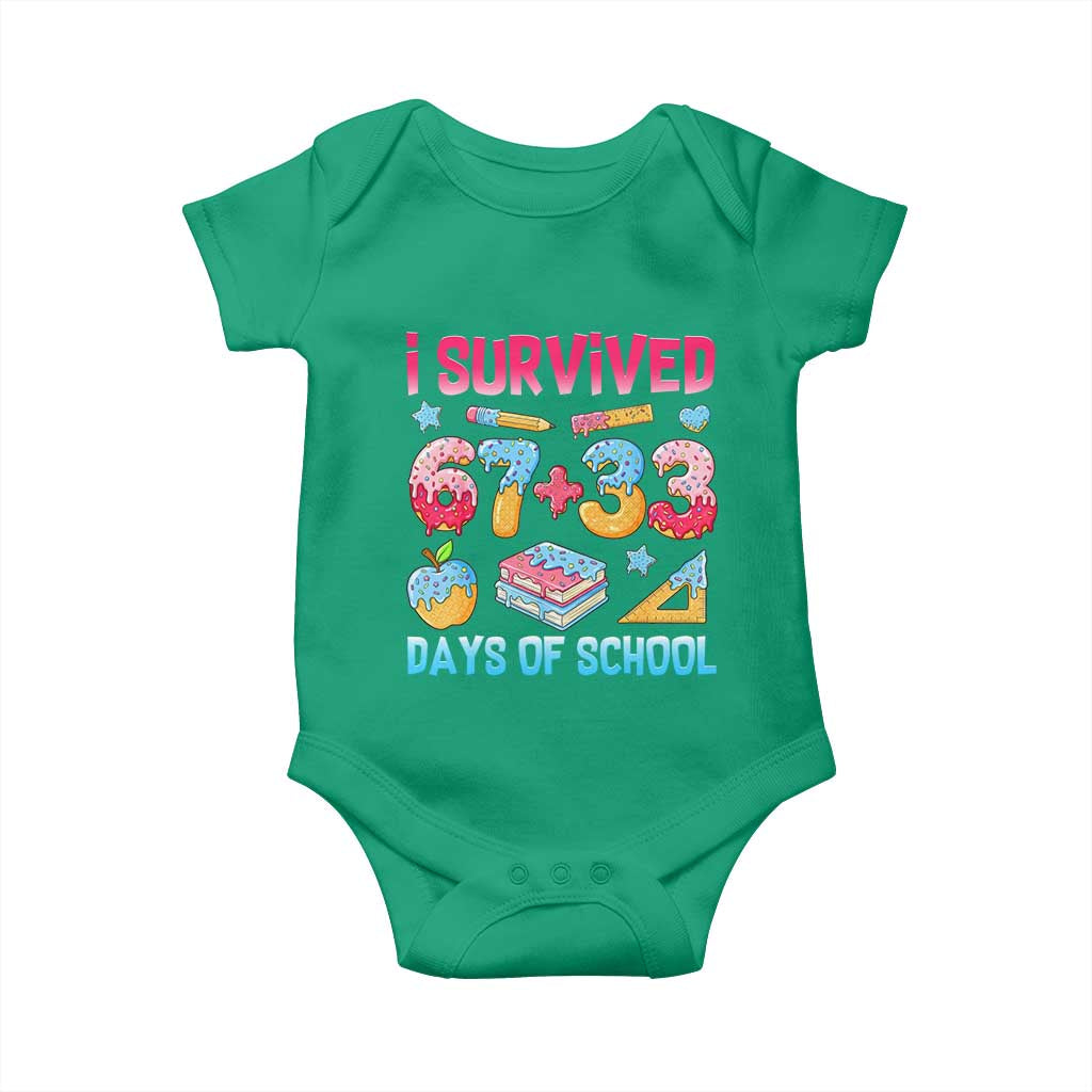 I Survived 67 Plus 33 100 Days of School Baby Onesie Six Seven Meme Colorful Math Humor TS02 Irish Green Print Your Wear