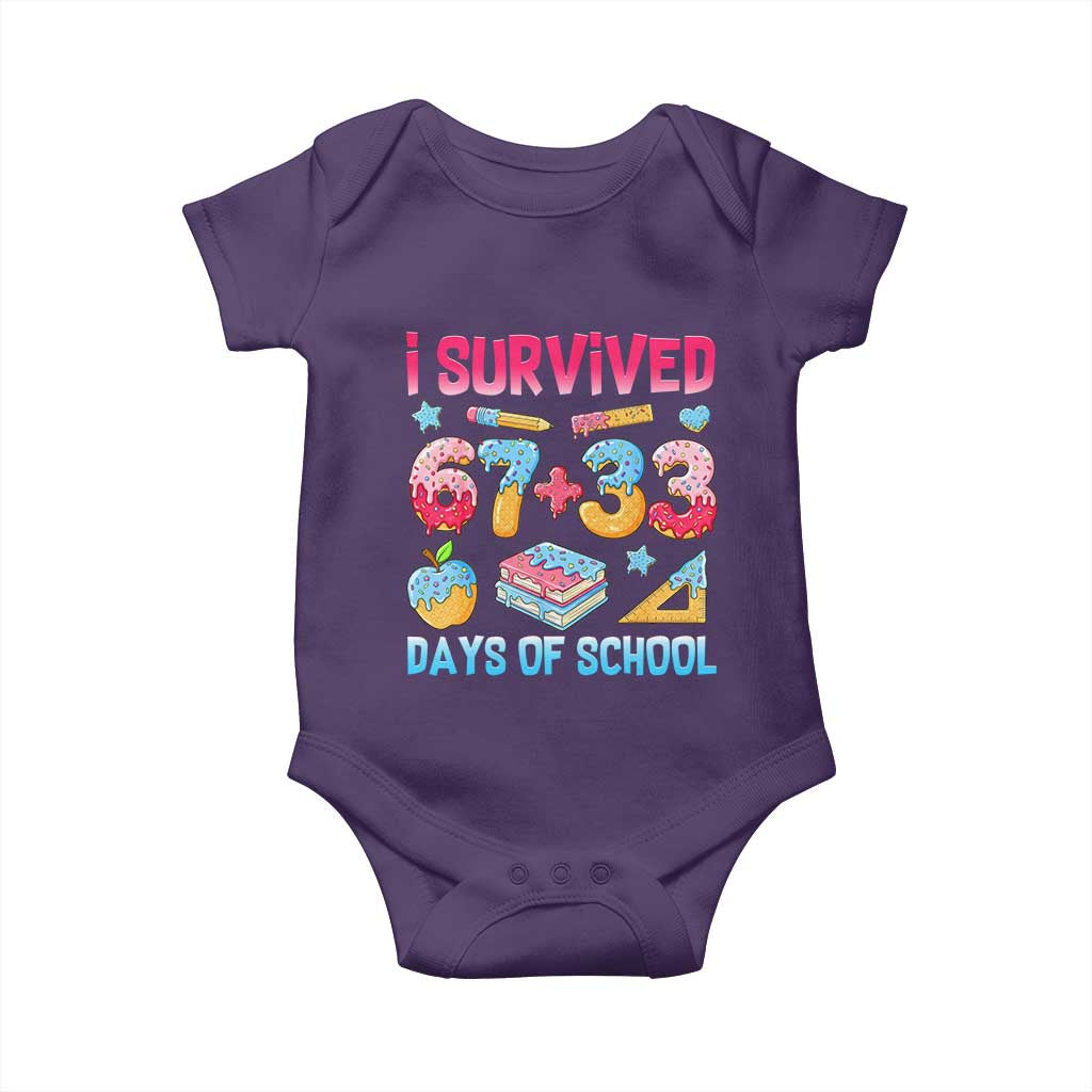 I Survived 67 Plus 33 100 Days of School Baby Onesie Six Seven Meme Colorful Math Humor TS02 Purple Print Your Wear